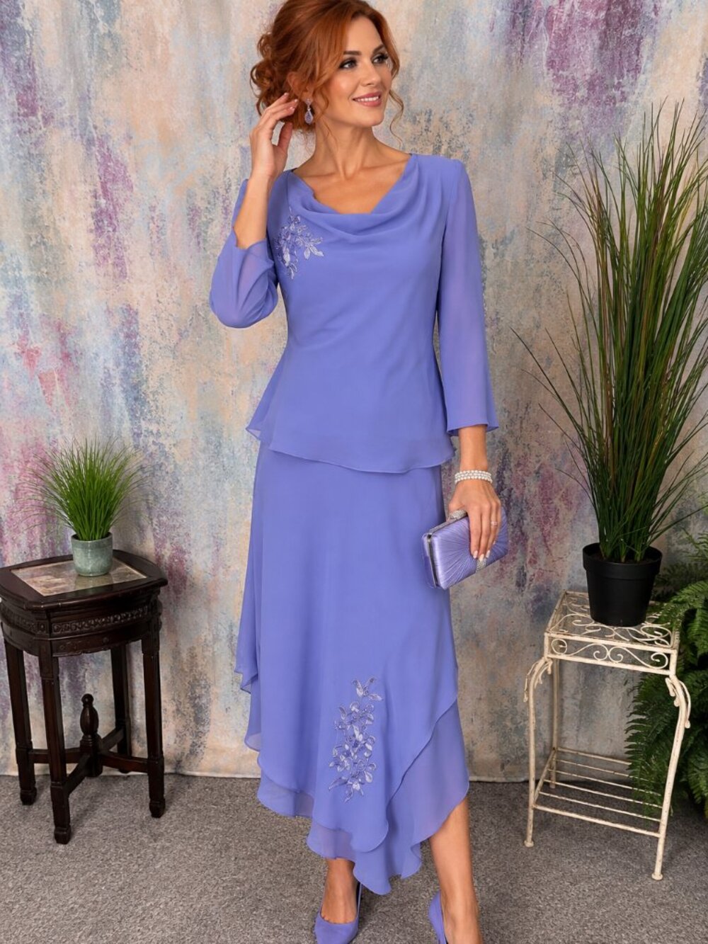 📌Donna Ricco Elegant Embroidered Chiffon 2-Piece Special -Occasion Set